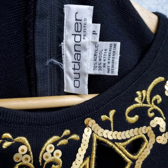Outlander Petites Size M/L Black Cocktail Dress, Gold sequins and embroidery - Picture 5 of 5